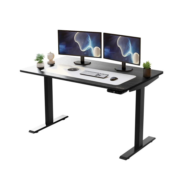 motor electric office adjustable computer desk with monitor and keyboard