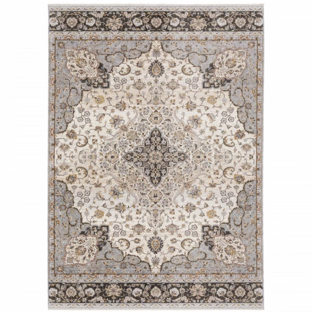 loom stain resistant area rug with beige pattern and fringe