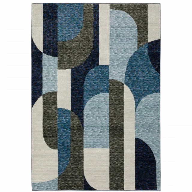 purple geometric power loom area rug with rectangle pattern and electric blue accents
