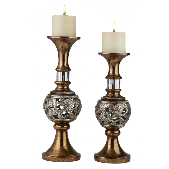 brown pillar tabletop candle holders for light and decoration