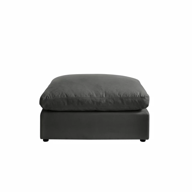 Charcoal linen black ottoman with comfortable rectangle design and wooden accents suitable for events and home fashion