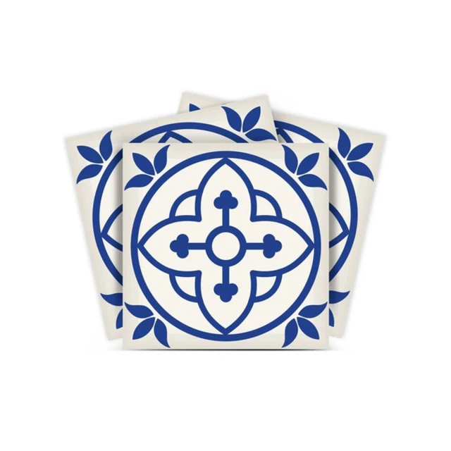 blue white peel stick removable tiles with electric blue pattern and rectangle symmetry