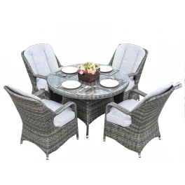 Five Piece Gray Round Glass Dining Set