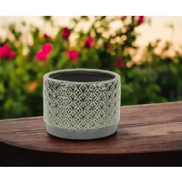 7" Gray Geometric Ceramic Indoor Outdoor Round Pot Planter