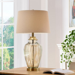 29" Bronze Metal Bedside Table Lamp With Tan Shade