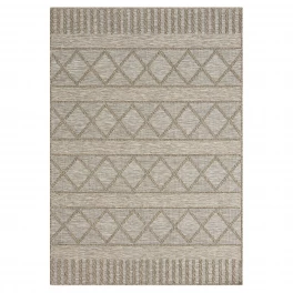 striped handmade indoor outdoor area rug in brown grey and beige with rectangle pattern