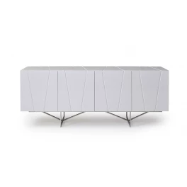 White high gloss buffet with sleek wood and metal design