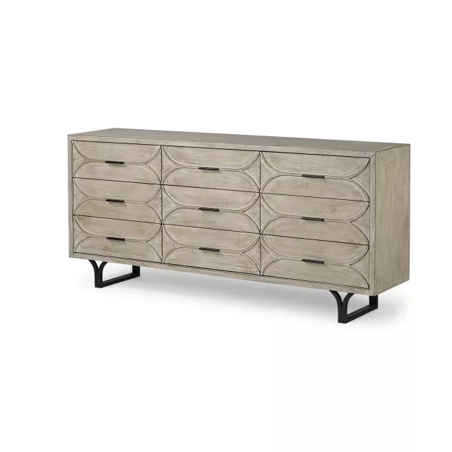 Solid mango wood finish sideboard with drawers cabinetry and natural material design