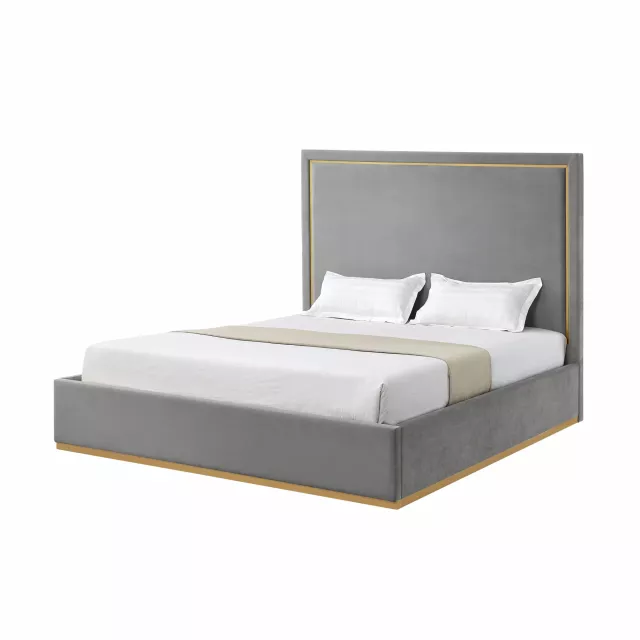 Solid wood king upholstered velvet bed in elegant bedroom setting