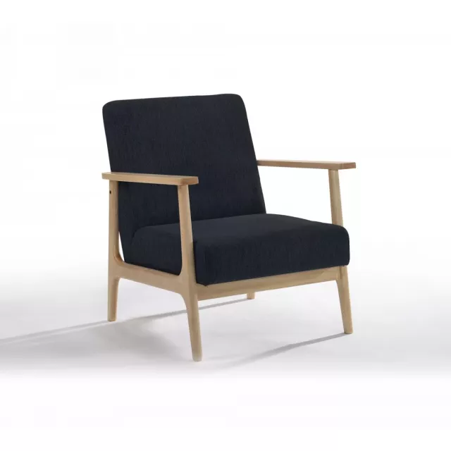 Natural oak low seat modern armchair with comfortable armrests and natural wood material