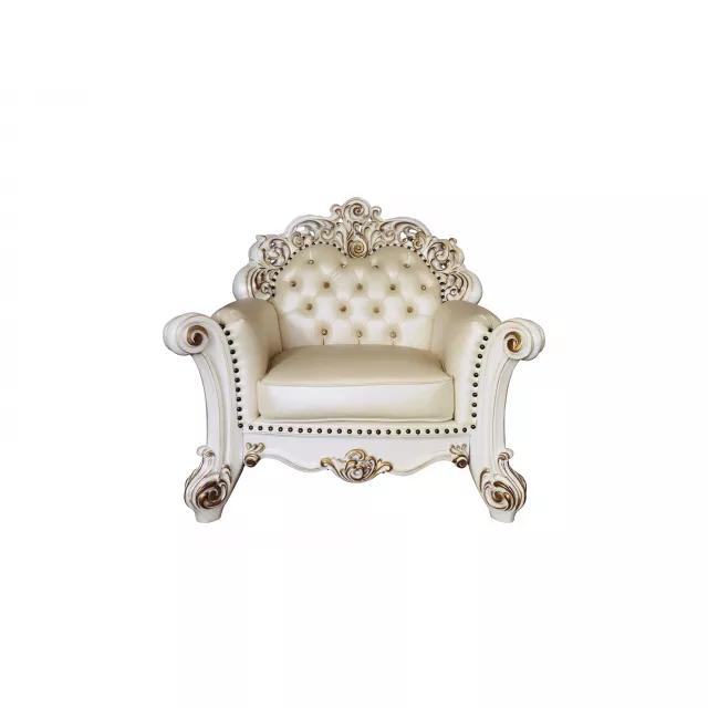 antique pearl armchair with comfortable cushion and elegant design suitable for outdoor use