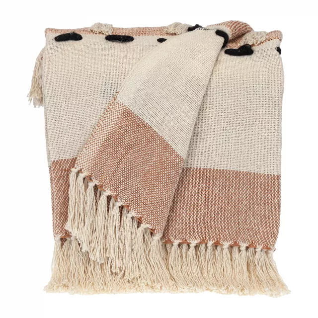 Variegated brown rectangle throw with beige plant pattern