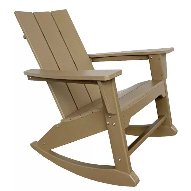 Brown heavy duty plastic rocking chair for outdoor or patio use