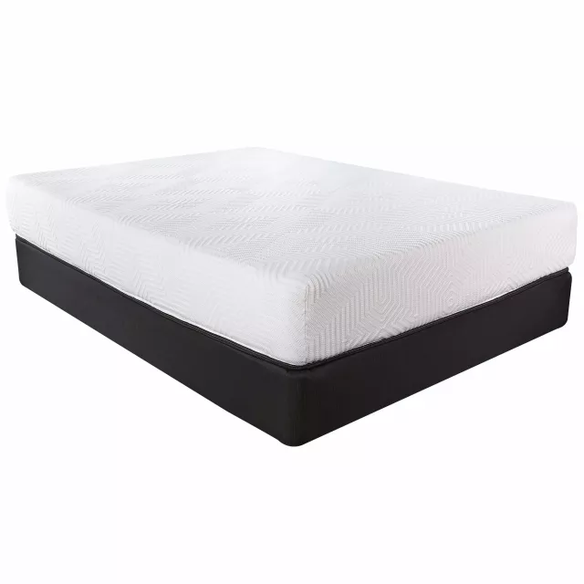 Memory foam wrapped coil mattress for twin bed with wooden base and circular details