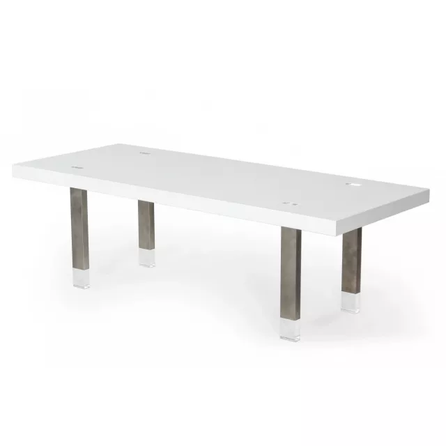 Manufactured wood stainless steel dining table with hardwood and wood stain finish suitable for outdoor use