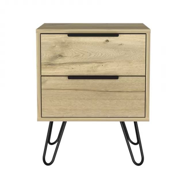 Light oak nightstand with drawers and wood stain finish