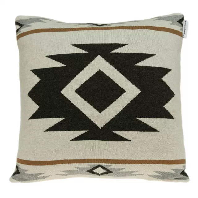 Southwest tan pillow cover with poly insert featuring brown textile pattern and triangle accents