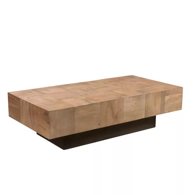 Brown black solid wood coffee table with wood stain finish and hardwood plank design