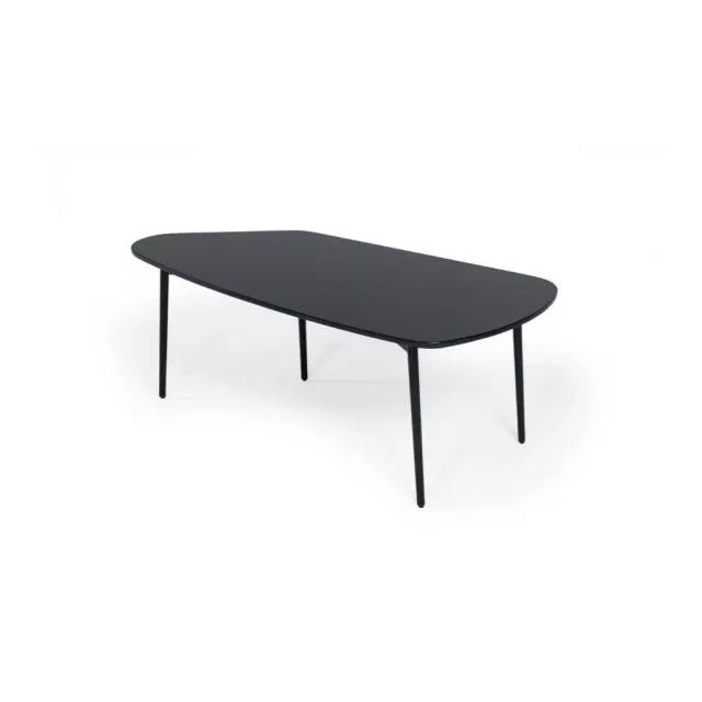 Black marble stone top coffee table with wood stain finish for modern outdoor furniture