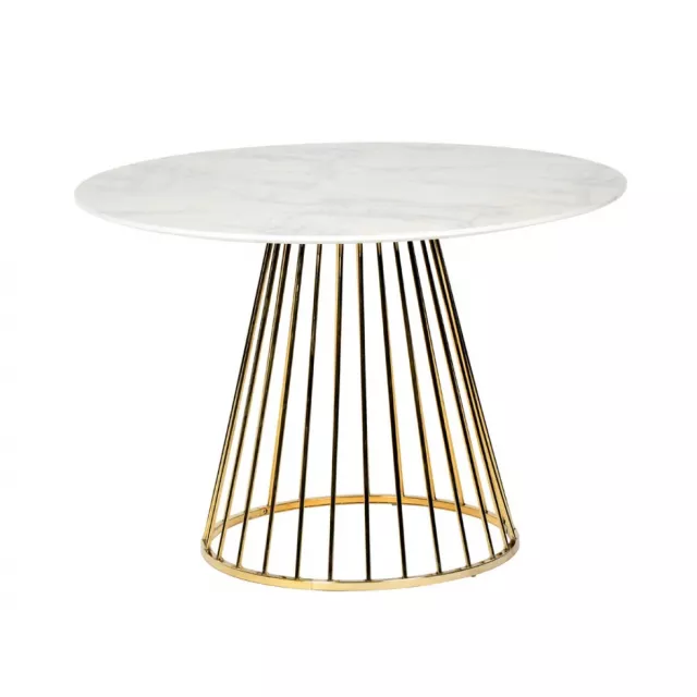 Stylish manufactured wood dining table with stainless steel accents featuring art-inspired design and lighting accessory