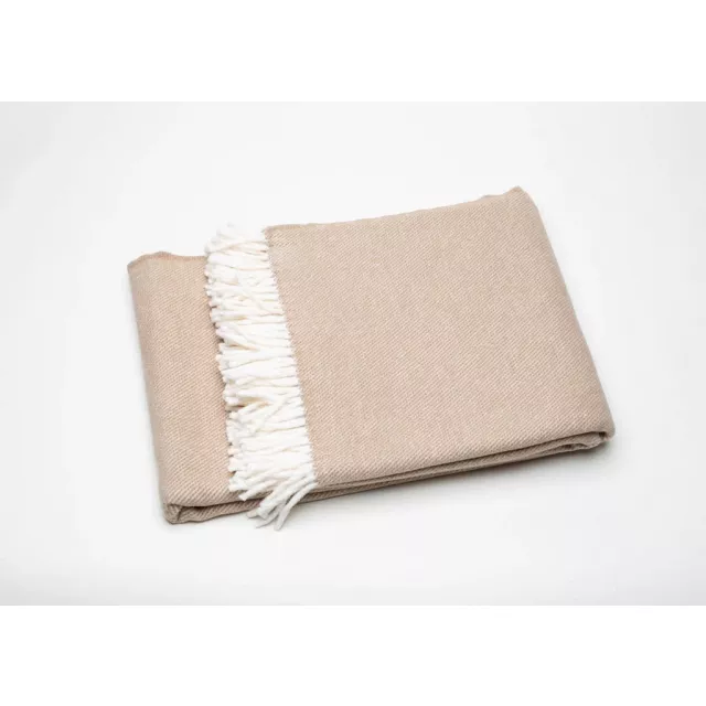 Stone mini dot fringed throw blanket in beige wool for household comfort