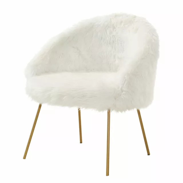 White gold faux fur armchair with fashion accessory style and natural material design