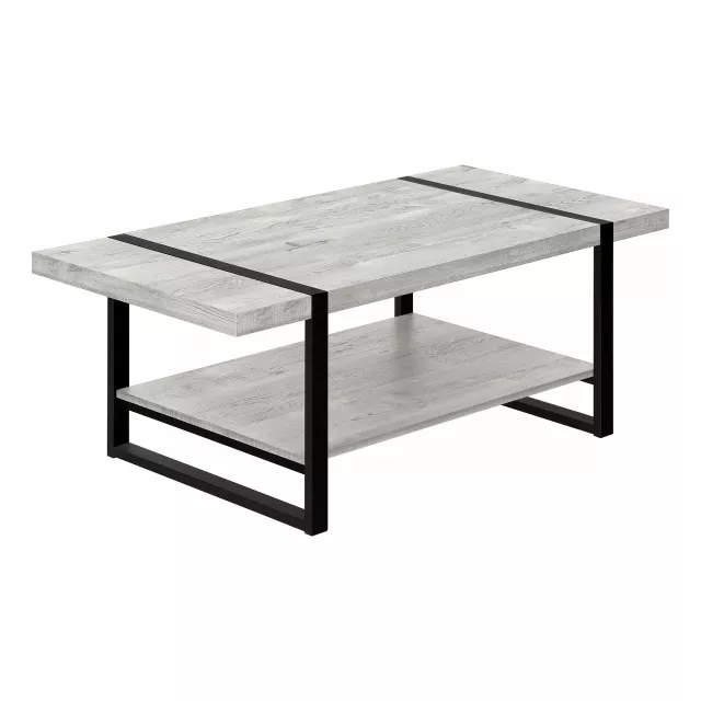 Grey black rectangular coffee table with shelf in hardwood and natural plywood materials