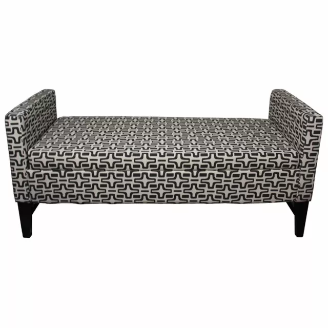 White retro star print storage bench with wood legs and couch design