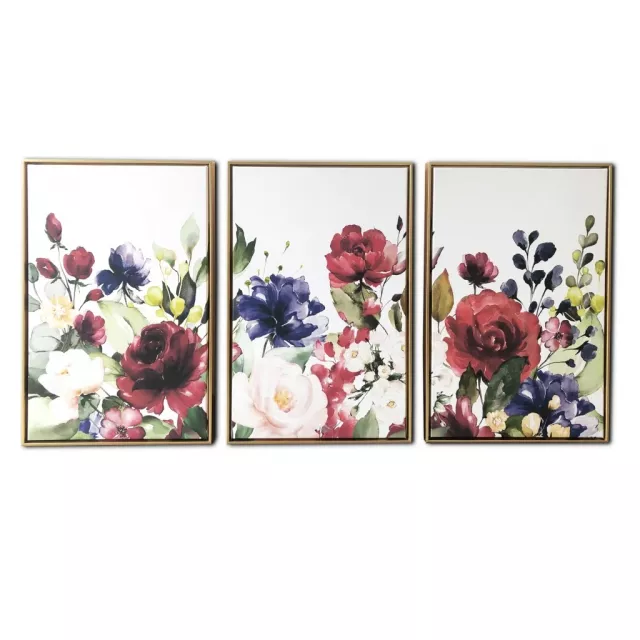 Colorful bright garden framed canvas wall art featuring flowers and hybrid tea roses in creative design