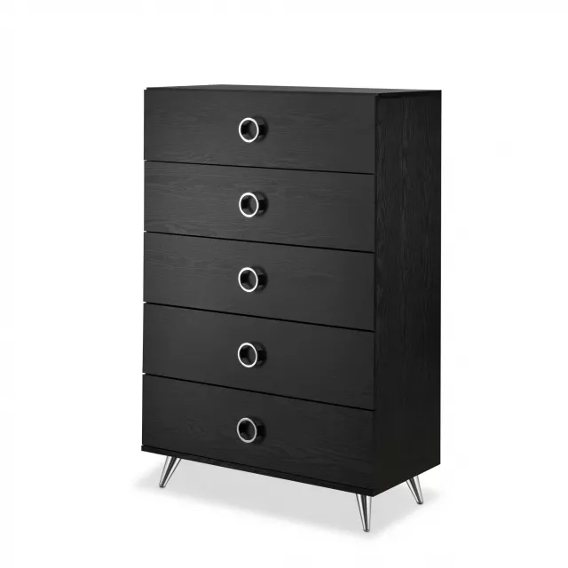 Black chrome finish particle board chest of drawers for bedroom storage