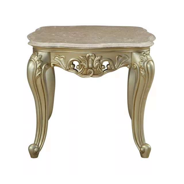 White faux marble mirrored end table with beige accents and rectangular design for modern living room furniture
