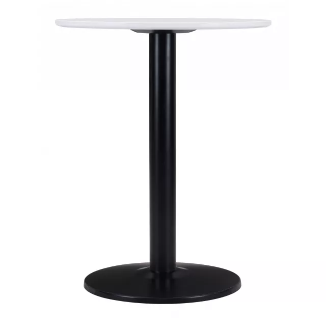 Black white round end table with pedestal base and home accessories