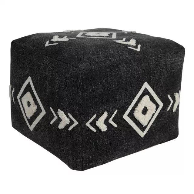 Black cotton ottoman with modern automotive-inspired design elements