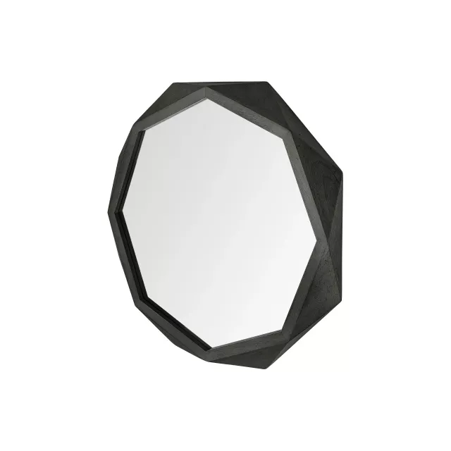 Octagon black wood frame wall mirror for home decor with sports equipment and auto part elements