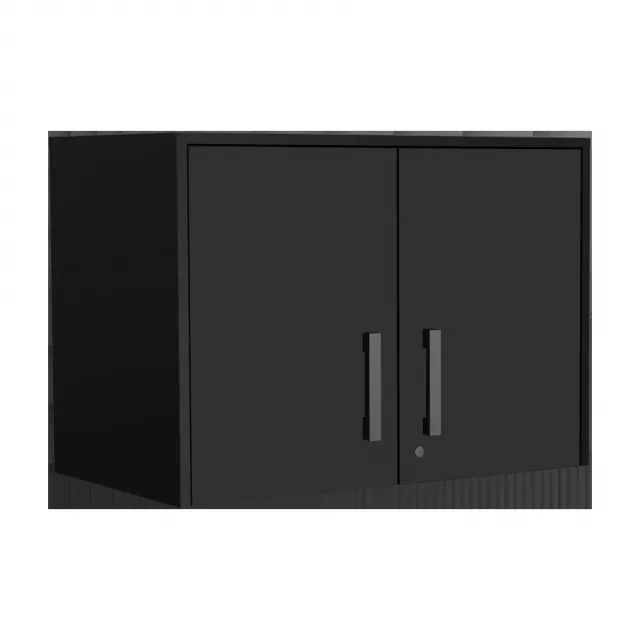 Wall mounted accent cabinet with four shelves featuring door and door handle details