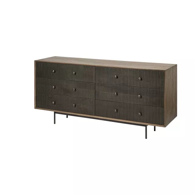 Wood finish sideboard with easy sliding drawers and hardwood shelves
