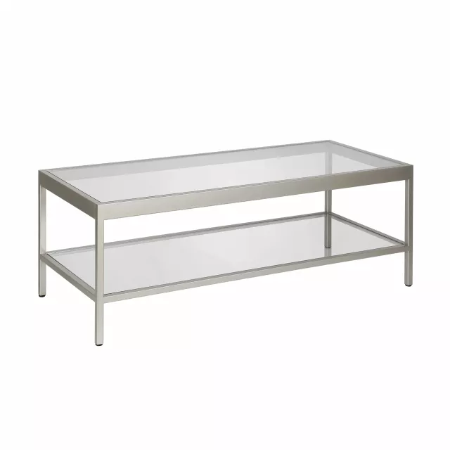 Silver glass steel coffee table with shelf and modern plywood and metal design