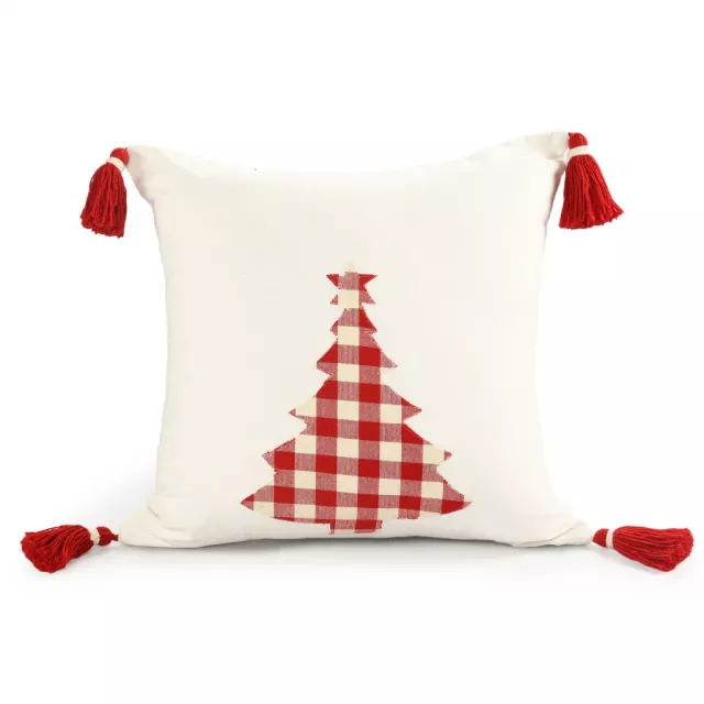 Christmas tree cotton zippered pillow with tassels and festive decoration patterns
