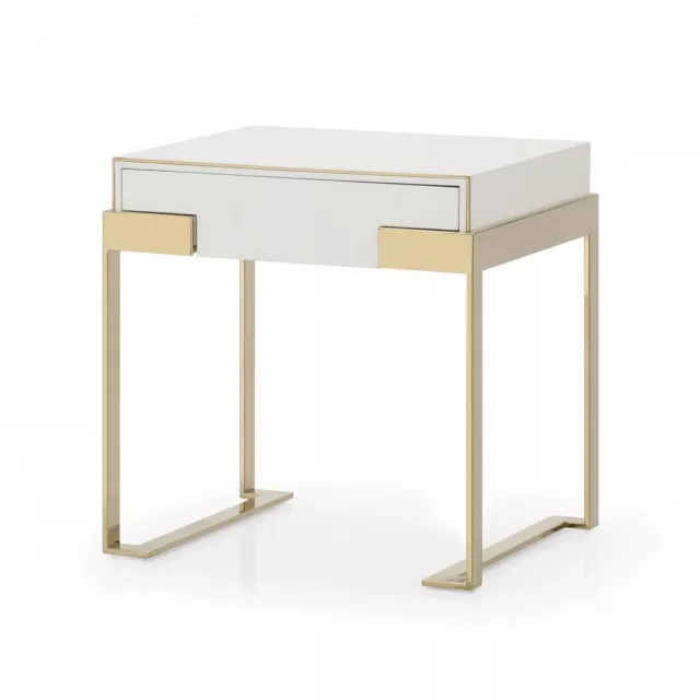 Champagne gold white drawer nightstand with wood stain finish and hardwood construction