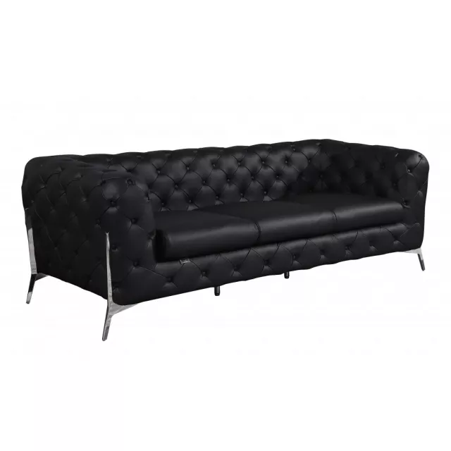 Black silver Italian leather sofa with comfortable rectangle studio couch design suitable for outdoor furniture