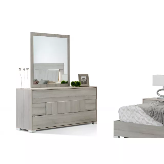 Contemporary gray middle block drawer dresser in a modern design