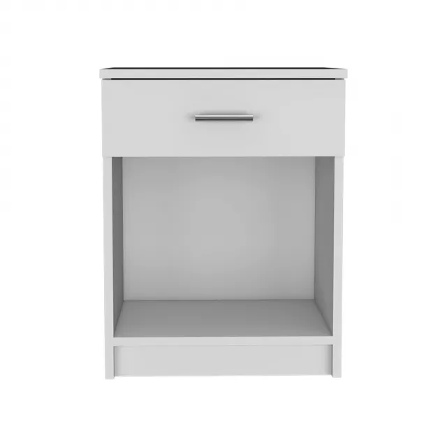 White drawer nightstand with modern aluminium handles and sleek rectangle design for home bedroom