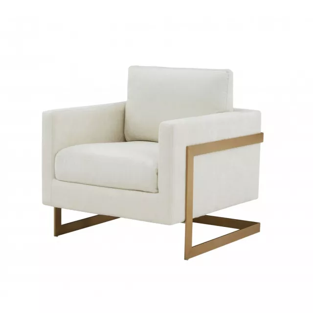 Cream gold polyester arm chair with wood armrests and comfortable rectangle backrest