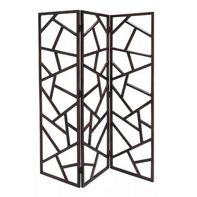 Brown wood Santa Cruz screen with symmetrical triangle and rectangle patterns for home decor