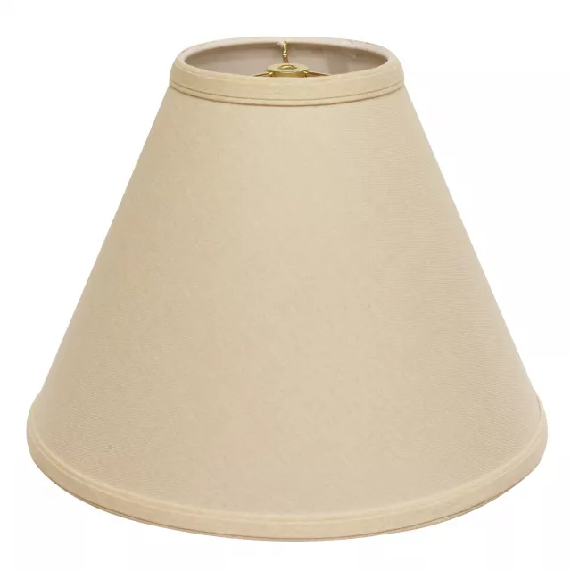 Parchment beige deep cone linen lampshade with wood and metal accents for ceiling fixture