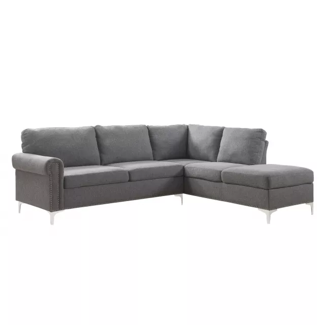 Polyester L-shaped sofa chaise sectional in a comfortable studio couch design with sleek rectangle shape