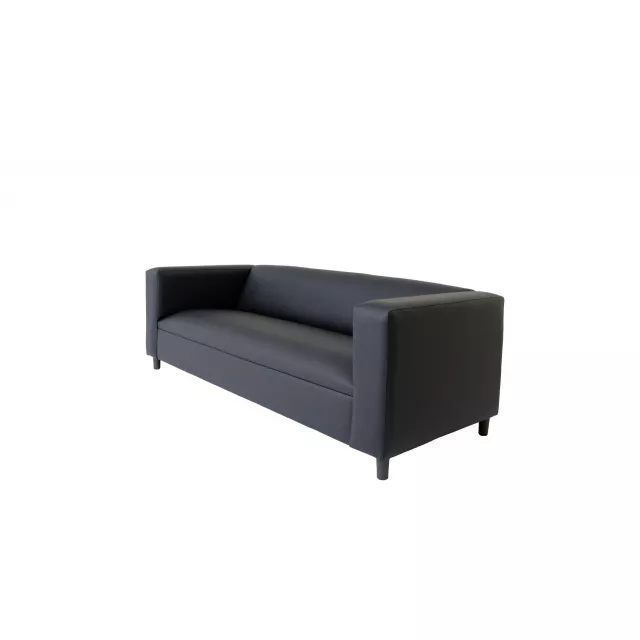 Black faux leather sofa with comfortable armrests and futon pad