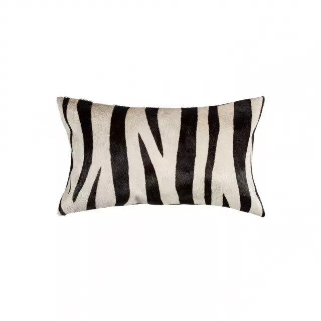 Zebra black off white cowhide pillow with patterned cushion art and fashion accessory