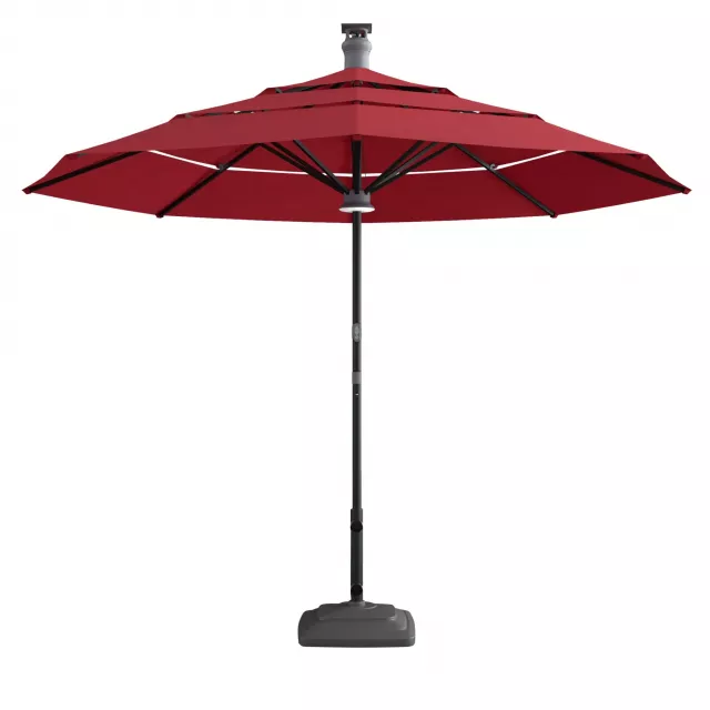 Octagonal lighted smart market patio umbrella with shade and carmine accents