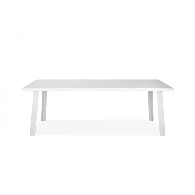 White aluminum outdoor dining table with hardwood finish